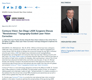 San Diego LASIK surgeon with Gordon Schanzlin New Vision Institute says Contoura Vision can help patients see even better than they did with glasses.