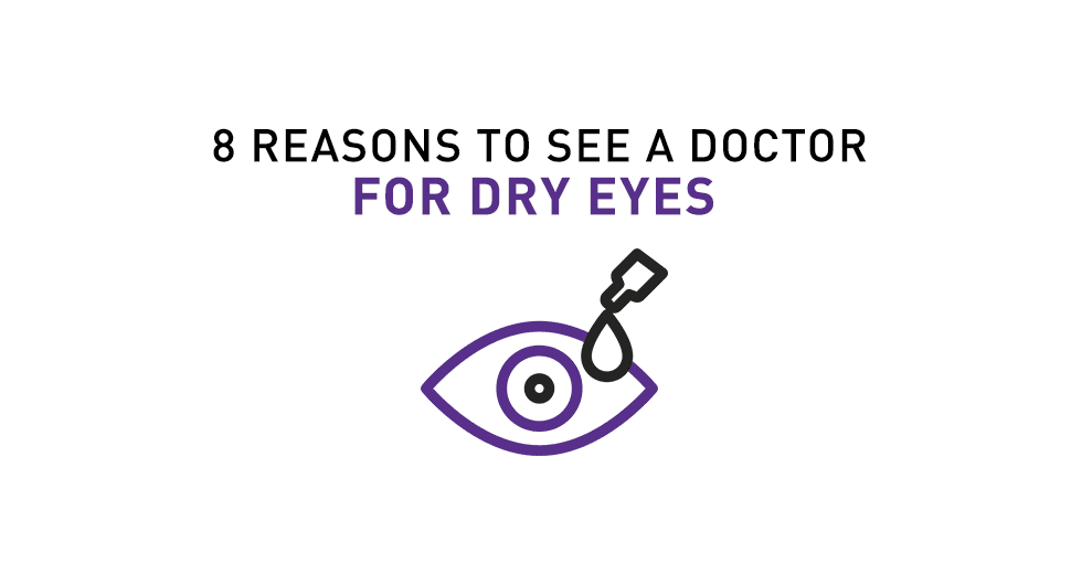 8 reasons to see a doctor for Dry Eyes - eye outline with eye drops