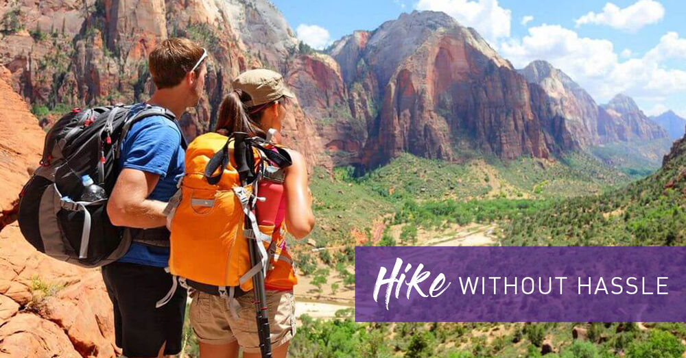 young couple hiking - Hike without Hassle Graphic