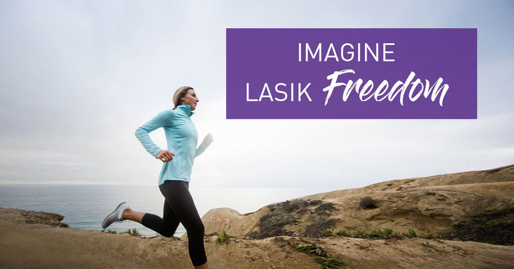 Women running on trail over looking ocean - Imagine LASIK Freedom