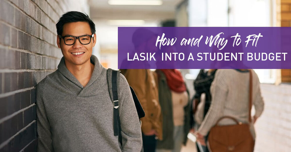 Male Student wearing glasses - How and Why to Fit LASIK Into a Student Budget Graphic. 